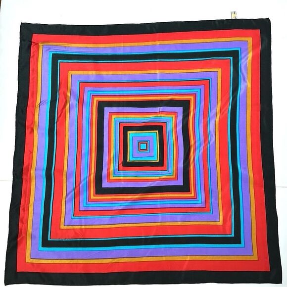 Baar & Beards Silk Square Scarf Colorful Striped Hand Rolled 30x30” - Picture 3 of 9